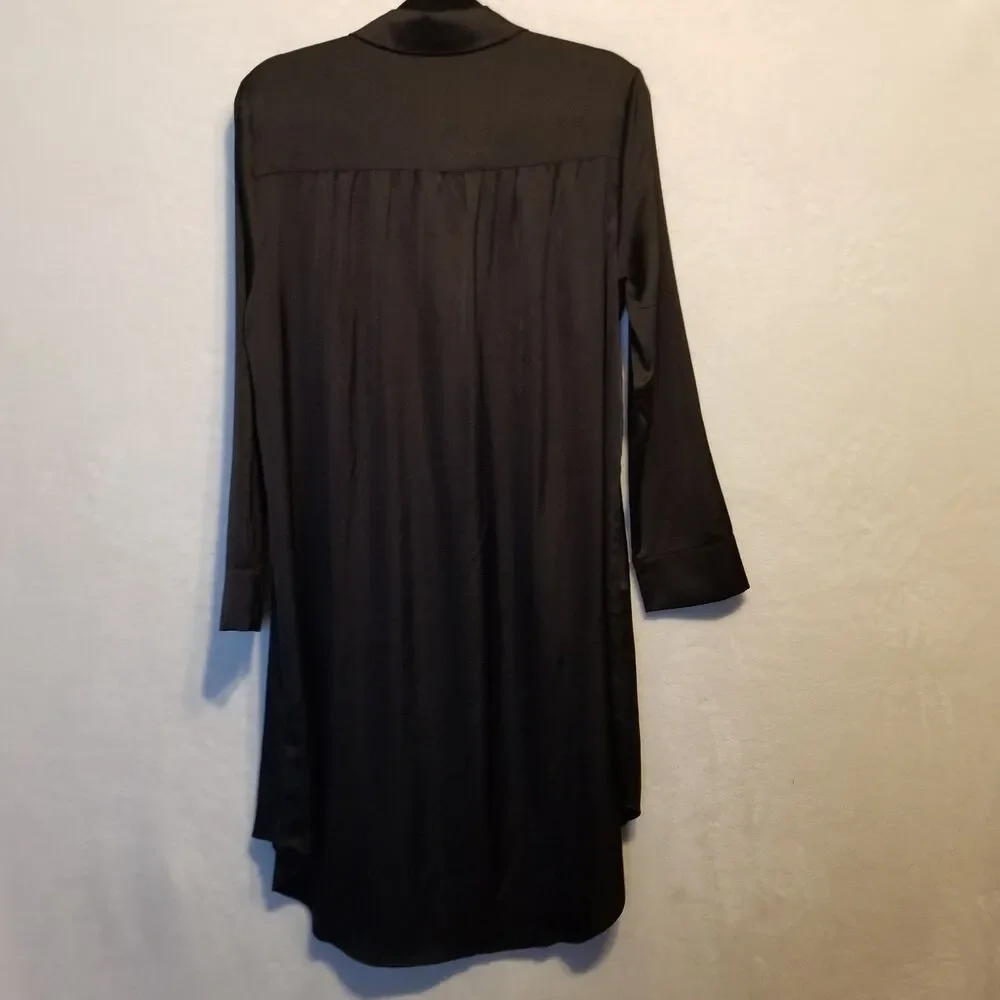 Soma M Dress Sleep Shirt Black Satin Button Front Loungewear Nightgown Classic